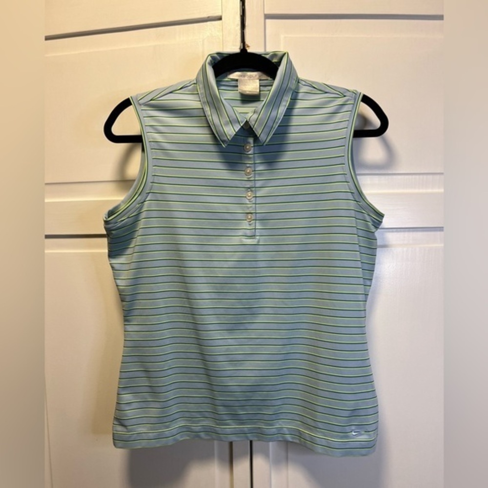 Nike Golf Sleeveless Striped Polo Shirt Size Women’s Medium Color Blue